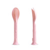 A 3-in-1 portable utensils set in pink, featuring a fork, spoon, and chopsticks, with a sleek design and logo.