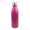 A pink aluminium drink bottle with a silver lid and a sleek, shiny finish. It features a logo on the side.