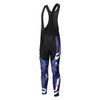 Men's sublimated cycling bib tights in blue with black, featuring an abstract design and adjustable straps.
