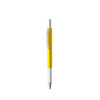 A yellow and silver multi-function pen featuring a sleek metal design and a logo on the barrel.