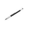 A black and silver multi-function pen with a knurled grip and a clip. It features a stylus tip at one end.