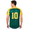 A green and yellow men's 100% polyester baseball jersey featuring the number 10 and a logo.