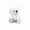 A cute white koala plush toy wearing a plain white shirt, sitting upright with a friendly expression.