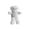 A white plush bear toy with a simple grey top, featuring a small nose and stitched eyes.