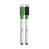 A magnetic whiteboard marker set featuring two green-tipped markers with white barrels and a branding logo.