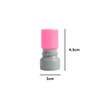 A grey and pink round stamp featuring a cylindrical design, measuring 6.5 cm in height and 3 cm in diameter.