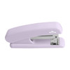 A purple stapler with a sleek design, featuring a shiny metal staple mechanism and a small logo.