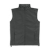 A grey vest with a high collar, featuring a zippered front and two side pockets. Includes a logo.