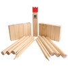 A Premium Wooden Kubb Set featuring natural wood blocks and pins, including a crown-topped king piece.