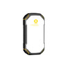 A rugged black and yellow power bank with a sleek design and a logo on the surface.