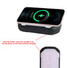 A black and green 20000mAh outdoor solar wireless power bank with a charging phone on top. It features a logo.