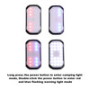 A power bank featuring multiple LED lights in white, red, and blue, with a rugged design and a logo.