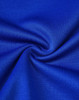 A close-up of vibrant blue fabric showcasing a smooth texture, indicative of a sustainable poly/cotton blend.
