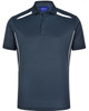 Men's sustainable poly/cotton polo shirt in navy with contrasting white panels. Features a collar and three-button placket.