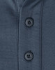 A close-up of a men's sustainable poly/cotton polo shirt in a dark colour, featuring two black buttons at the collar.