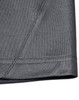 A close-up of the hem and stitching of a grey polo shirt made from sustainable poly/cotton fabric.