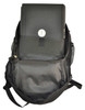 A black backpack featuring a main compartment and a laptop pocket, with a mesh side pocket.