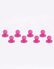 A set of eight pink exchangeable buttons for chef uniforms, featuring round tops and flat bases.