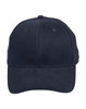 A heavy brushed cotton cap in navy blue with a logo on the front and ventilation holes on the crown.