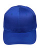 A blue polycotton twill cap with a curved brim and ventilation holes, featuring a logo on the front.