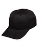 A black polycotton twill cap featuring a curved brim and an adjustable strap at the back.