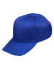 A blue polycotton twill cap with a structured design and a curved brim, featuring a logo on the front.