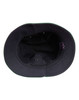 A black bucket hat with a contrasting brim, featuring an inner lining and a logo.