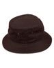 A black bucket hat with a contrast brim and eyelets. Features a branding logo.