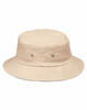 A beige bucket hat featuring ventilation eyelets and a wide brim. The hat has a simple design with no visible logos.