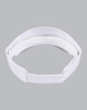 A white sandwich visor featuring a simple, sleek design. It has a logo on the band.