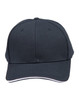 A dark navy cap with a textured mesh design and a contrasting sandwich peak. Features a logo on the front.