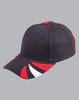 A tri-colour cap featuring navy, red, and white panels, with a logo on the front and a curved brim.