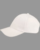 A white 4-way stretch cap with laser cut detailing and a logo. Features a curved brim and breathable design.