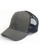 A premium cotton twill trucker cap in grey with a black mesh back and a curved peak.