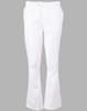 White ladies' chef pants with a relaxed fit and an elastic waistband. Features a side pocket and a clean design.