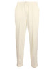 Light cream men's cricket pants with an elastic waistband and a logo. Suitable for various cricket activities.