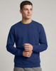 A navy crewneck fleece sweatshirt for men, featuring long sleeves and a simple design. Includes a logo.