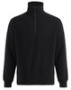 A black 1/2 zip collar polar fleece jumper featuring a high neck and long sleeves, with a logo on the front.