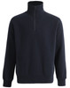 A dark navy 1/2 zip collar fleecy jumper featuring a zip and cuffs. It has a simple design and a logo.