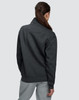 A dark grey 1/2 zip collar fleecy sweatshirt with a relaxed fit, featuring a logo on the back.