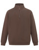 A brown 1/2 zip collar fleecy sweat featuring a regular fit and long sleeves. It has a logo on the front.