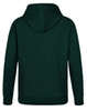 A dark green men's fleecy hoodie featuring a hood and long sleeves, with a plain back and a logo.