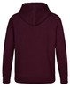 A maroon men's fleecy hoodie with a hood, featuring raglan sleeves and a solid design. It has a branding logo.
