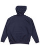 A navy blue kids' fleece hoodie with a hood and ribbed cuffs and hem. It features a branding logo.