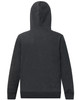 A dark grey adult hoodie with a close front design and a hood. It features ribbed cuffs and a branding logo.