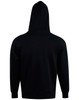 A kids' hoodie in black with a hood, featuring a simple design and a logo on the back.