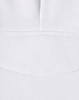 A white fleece hoodie featuring a close front design and contrast detailing. The fabric appears soft and comfortable.