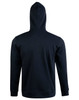 A navy blue men's full zip contrast fleece hoodie with a hood, shown from the back. Features a logo.