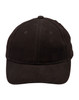 A black brushed cotton cap featuring a curved brim and ventilation holes, with a logo on the front.