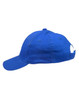 A blue brushed cotton cap with a curved brim and an adjustable strap at the back. It features a logo.